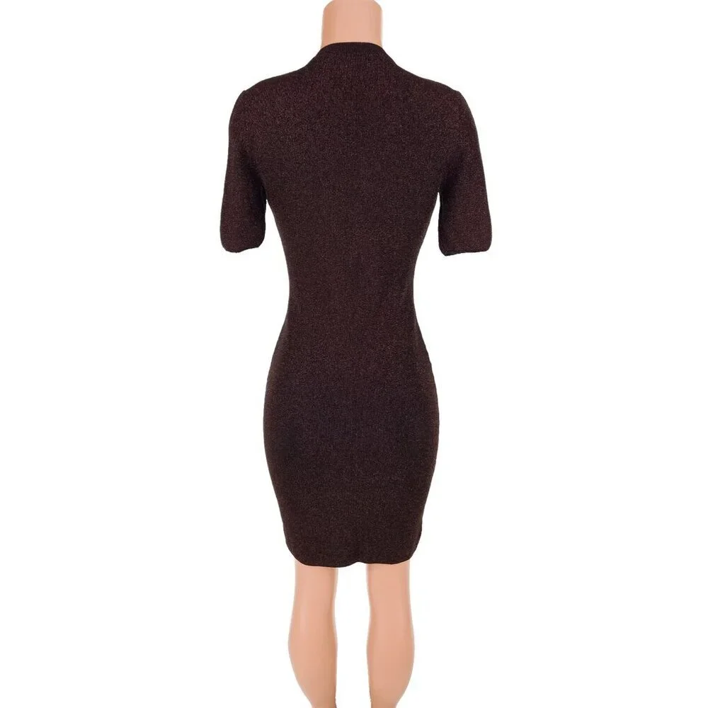 Just Cavalli Lurux Cocktail Evening Dress Size 8 Brown Metallic NWT $550 - Picture 4 of 9